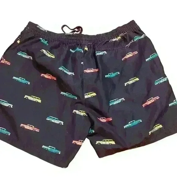 Caribbean Swimwear Swim Trunks Mens Size XXL 2XL Blue Classic Car Allover Print - Picture 2 of 6